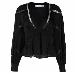 IRO Bahri Neck Long Sleeve Top Size XS Black Blouse